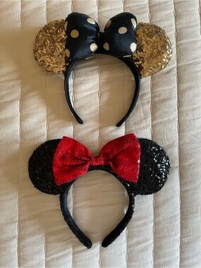 Bundle Disney Sequin Mouse Ear Headband with Bow - Polka Dot Black Gold Red